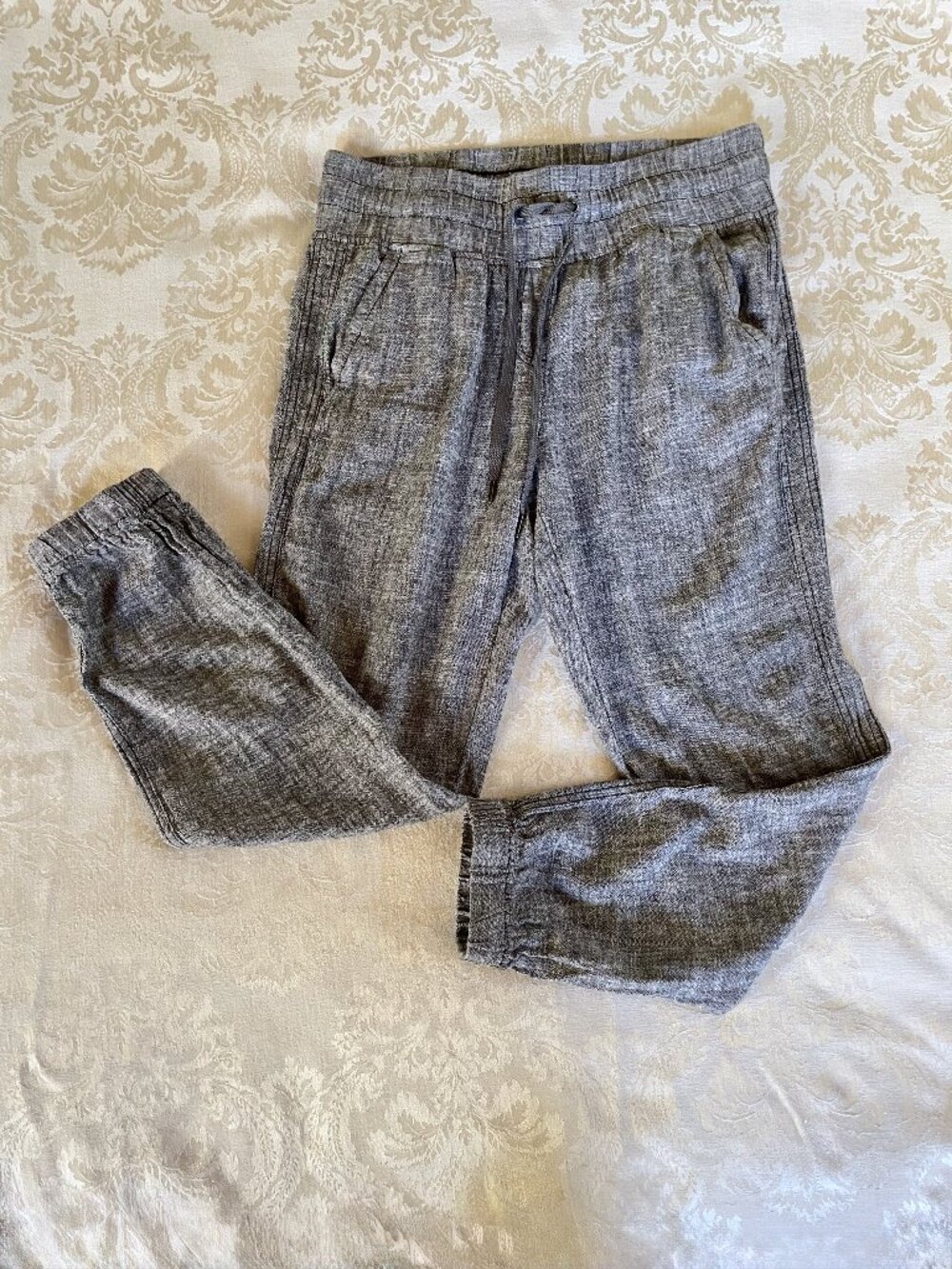 Briggs Comfy Gray Linen Blend Drawstring Joggers S
